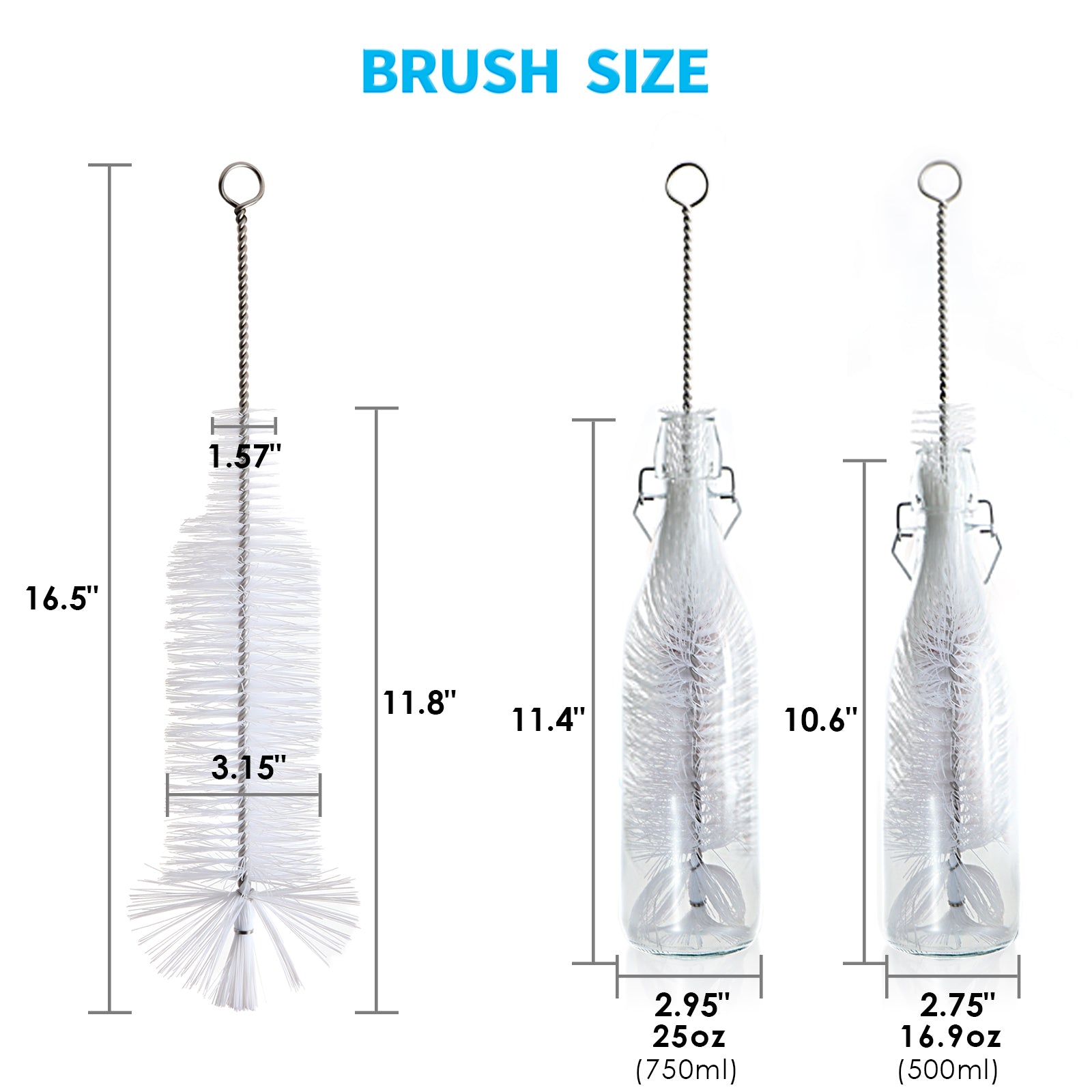 Bottle Brush, Ideal for Cleaning Narrow Neck Swing Top Glass Bottles, Wine Bottles, Beer Bottles, Soda Bottles, Spray Bottles, Kombucha Bottles(White+1PC)