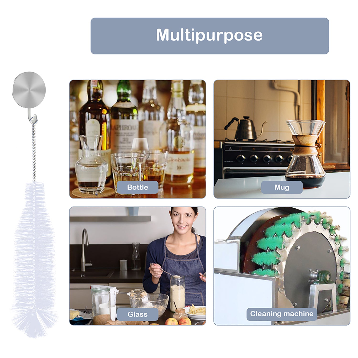 Bottle Brush, Ideal for Cleaning Narrow Neck Swing Top Glass Bottles, Wine Bottles, Beer Bottles, Soda Bottles, Spray Bottles, Kombucha Bottles(White+1PC)